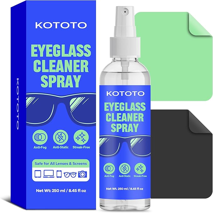 Kototo Eyeglass Cleaner Spray, Streak-Free Eyeglass Cleaner Spray for Glasses, Screens & Lenses, Anti-Static Eye Glass Cleaner Kit with Microfiber Cloth, Cleaning Kit for Phone, Laptop, Camera & More