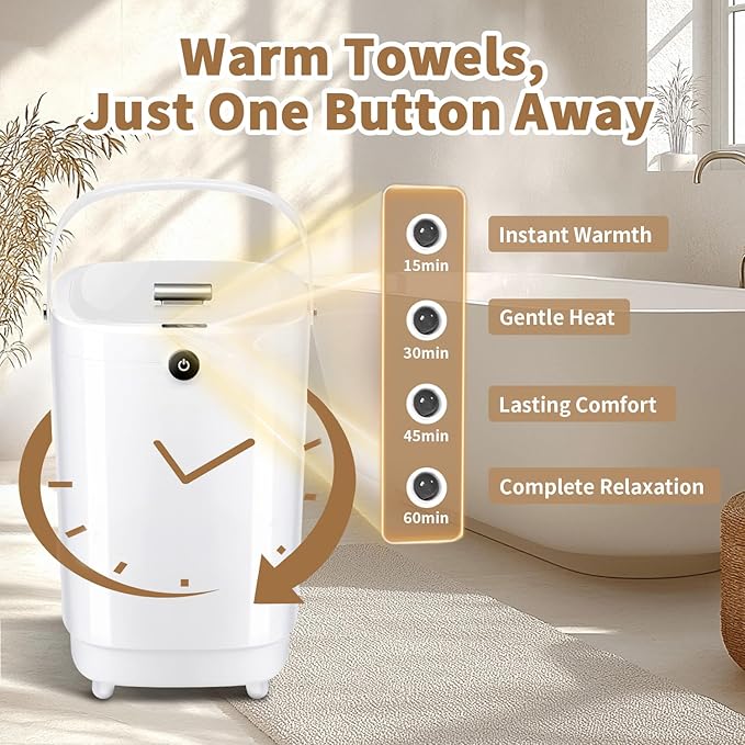 Towel Warmers for Bathroom Bucket，Luxury Large Spa Towel Hot Warmer Bucket Style-Hot Towels in 10 Minutes-Fits Up to Two 40"x70" Oversized Towels - Bathrobe, Towel, Blanket-White