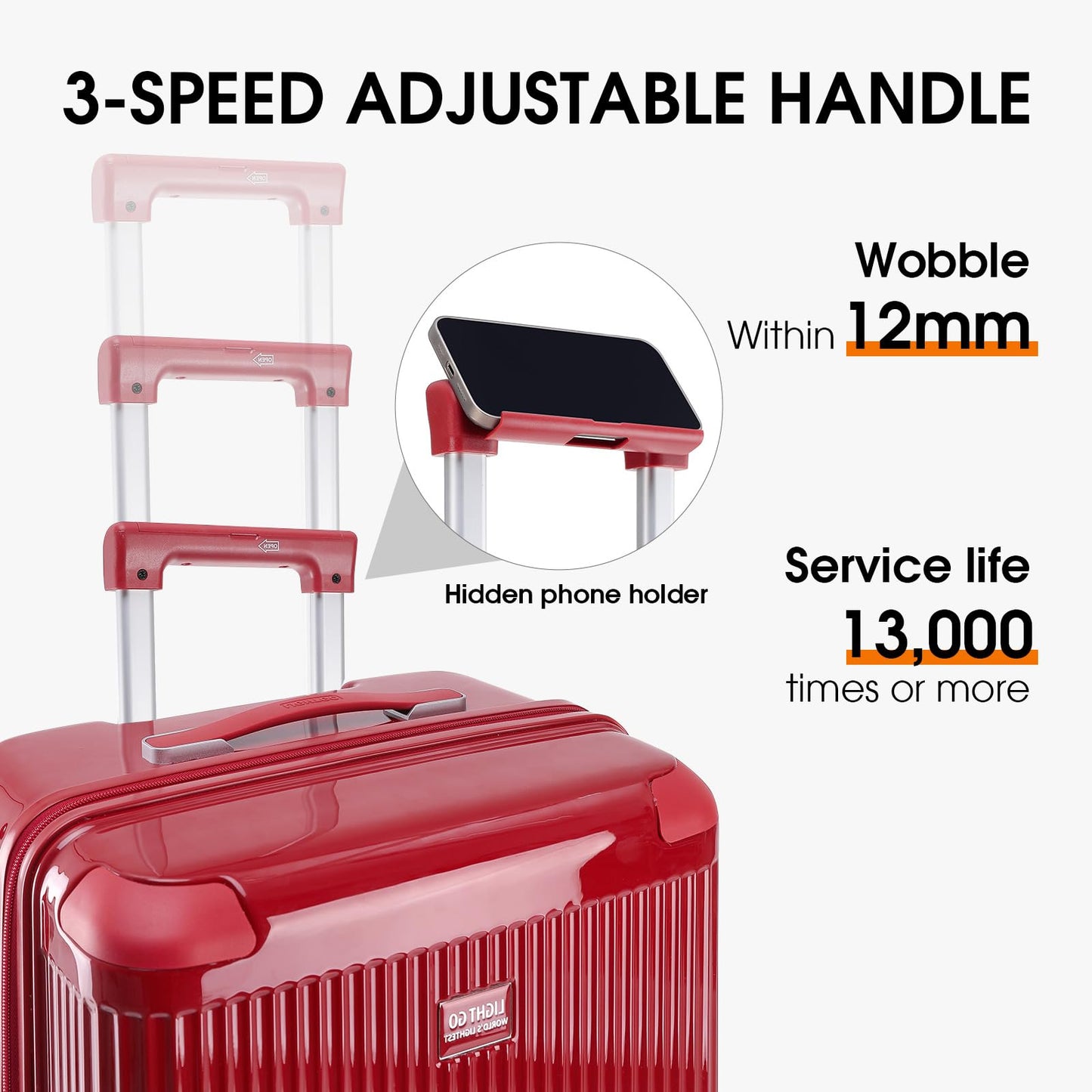 LIGHTGO 2 Piece Set Ultra-Lightweight PC+ABS Suitcase with TSA Lock & Quiet 360°Wheels, 20/26/30 Inch Expandable Luggage, Smart Organizer with Magical Divider & Waterproof Zone(Brilliant Red)