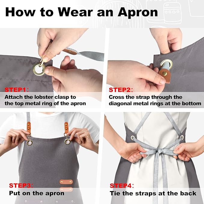 chef apron bib tool apron for man woman cross back straps with 4 pockets for kitchen cooking gardening baking working