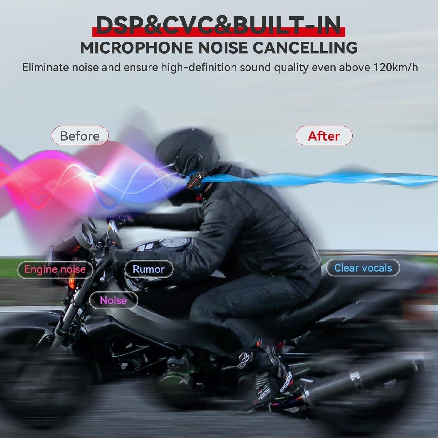 XGP Motorcycle Bluetooth Headset V5.2 with Music Sharing, 2-Way Motorcycle Helmet Bluetooth with IP67 Waterproof, Helmet Intercom Communication Systems with Strong Bass for Snowmobile/ATV/Ski, 1 Pack