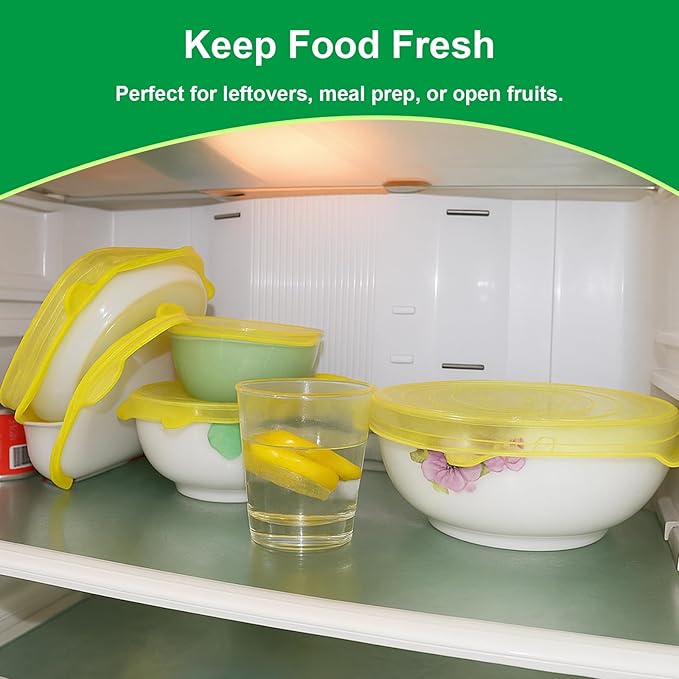 Silicone Stretch Lids – 6 Pack Reusable Food Covers,Flexible Silicone for Bowls, Containers, Fruits – Airtight & Leakproof Seal for Kitchen Storage(yellow)