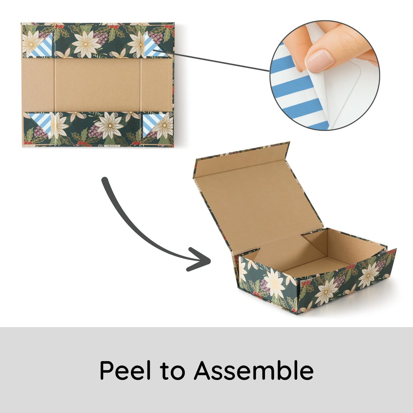 Soul & Lane Christmas Gift Box with Lid, 12.5" x 9.0" x 3.5", Christmas Magnetic Gift Box for Presents with Holiday Design and Sturdy Construction, Emerald Garden