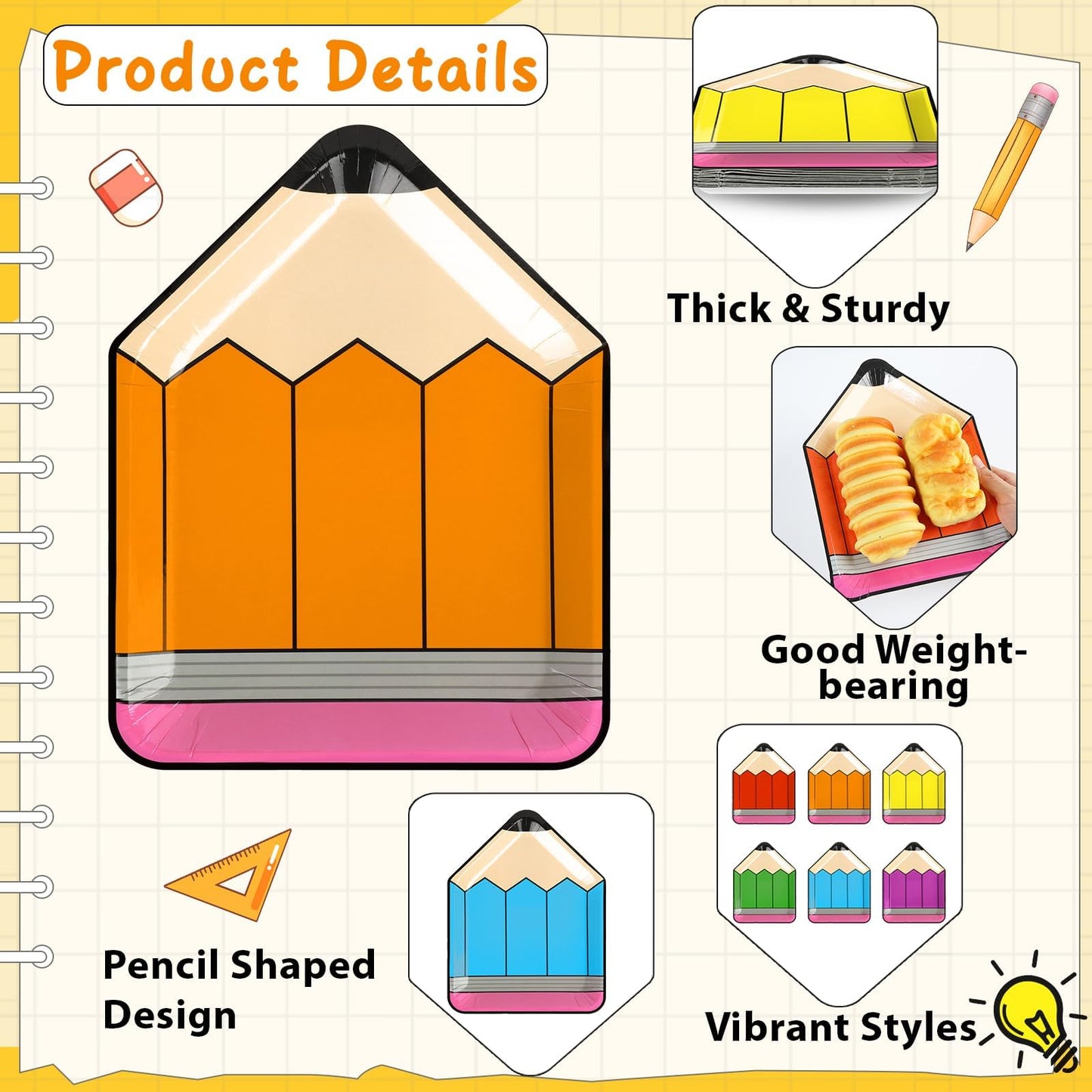 gisgfim 60 Pcs Back to School Pencil Paper Plates First Day of School Tableware Dinnerware Set Pencil shaped Disposable Plate for Kindergarten Graduation Decorations Party Supplies Table Decor
