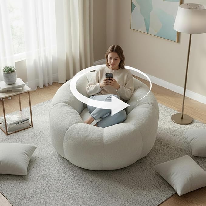 Giant Bean Bag Chair for Adults – Large Comfy Stuffed Sofa Seat with Spacious Design for Reading, Gaming, or Relaxing (Beige)