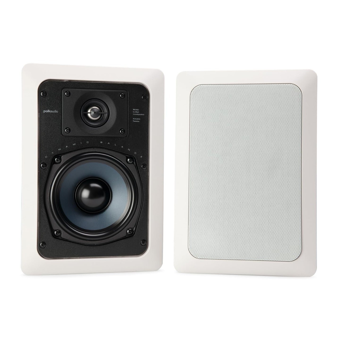 Polk Audio RC55i 2-Way Premium in-Wall 5.25" Home Stereo Speakers | Perfect for Damp and Humid Indoor/Outdoor Placement - Bath, Kitchen, Covered Porches (White, Paintable Grille), 1 Pair