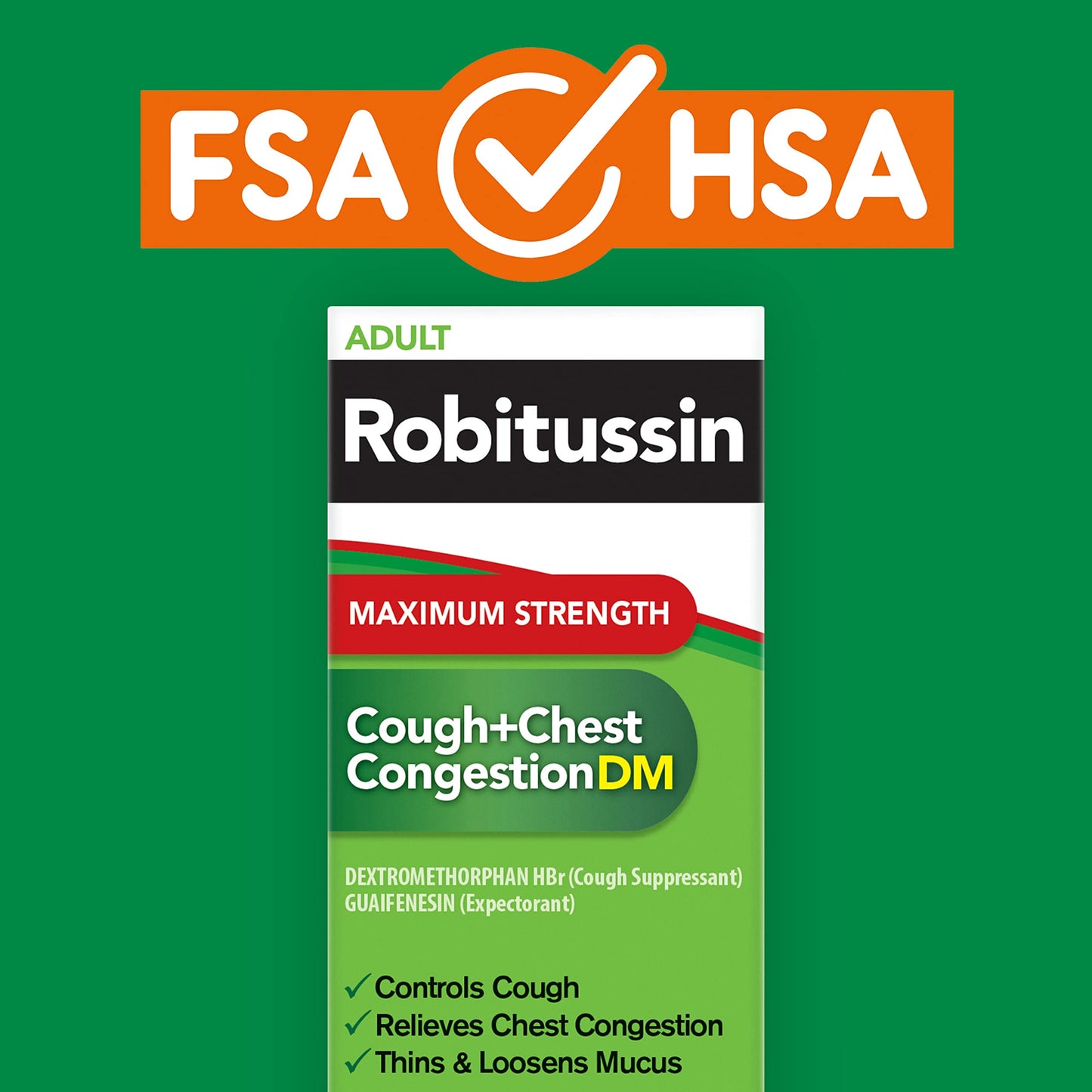 Robitussin Adult Maximum Strength Cough Plus Chest Congestion DM Max, Cough Suppressant and Expectorant, Raspberry Flavor, 8 Fl Oz x 2