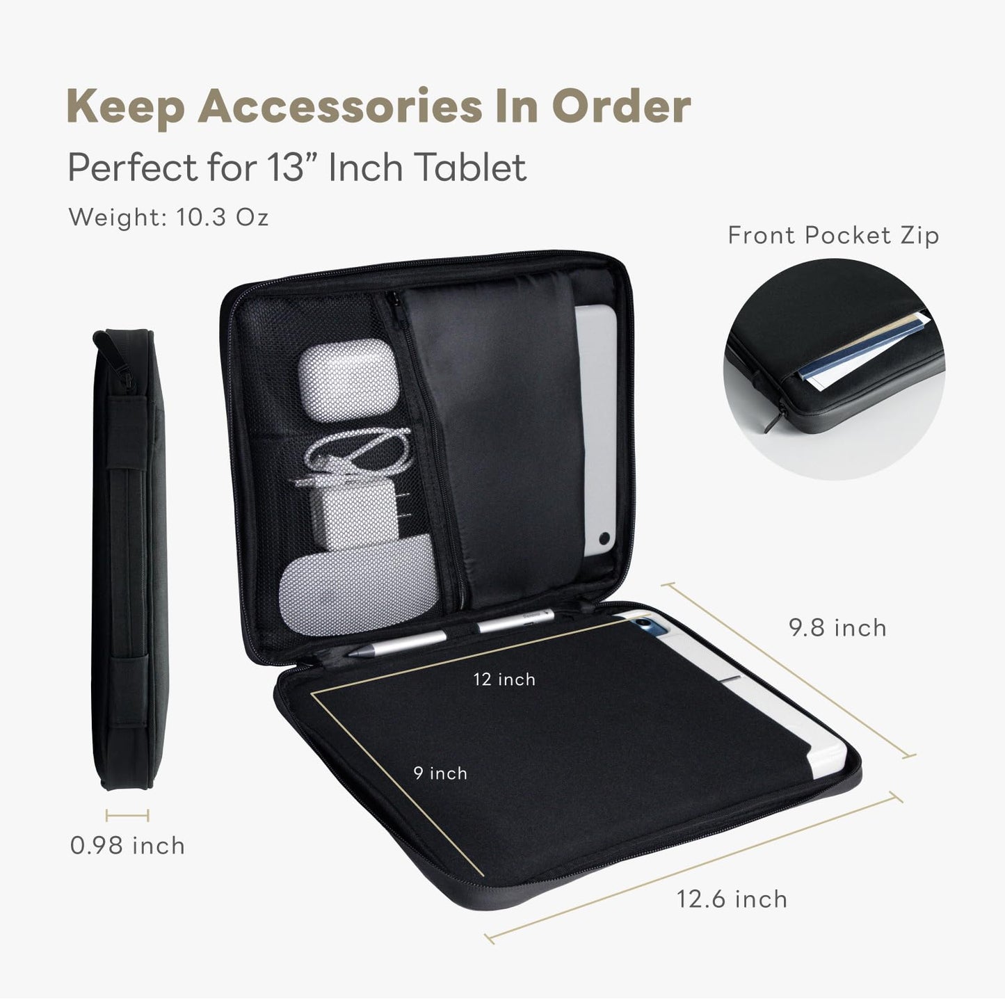 Eip 13 Inch Waterproof Slim Tablet Carring Case, Handle Sleeve Bag For Ipad Pro M4 13 Inch, Ipad Air 13 Inch, Ipad Pro 12.9, Mac