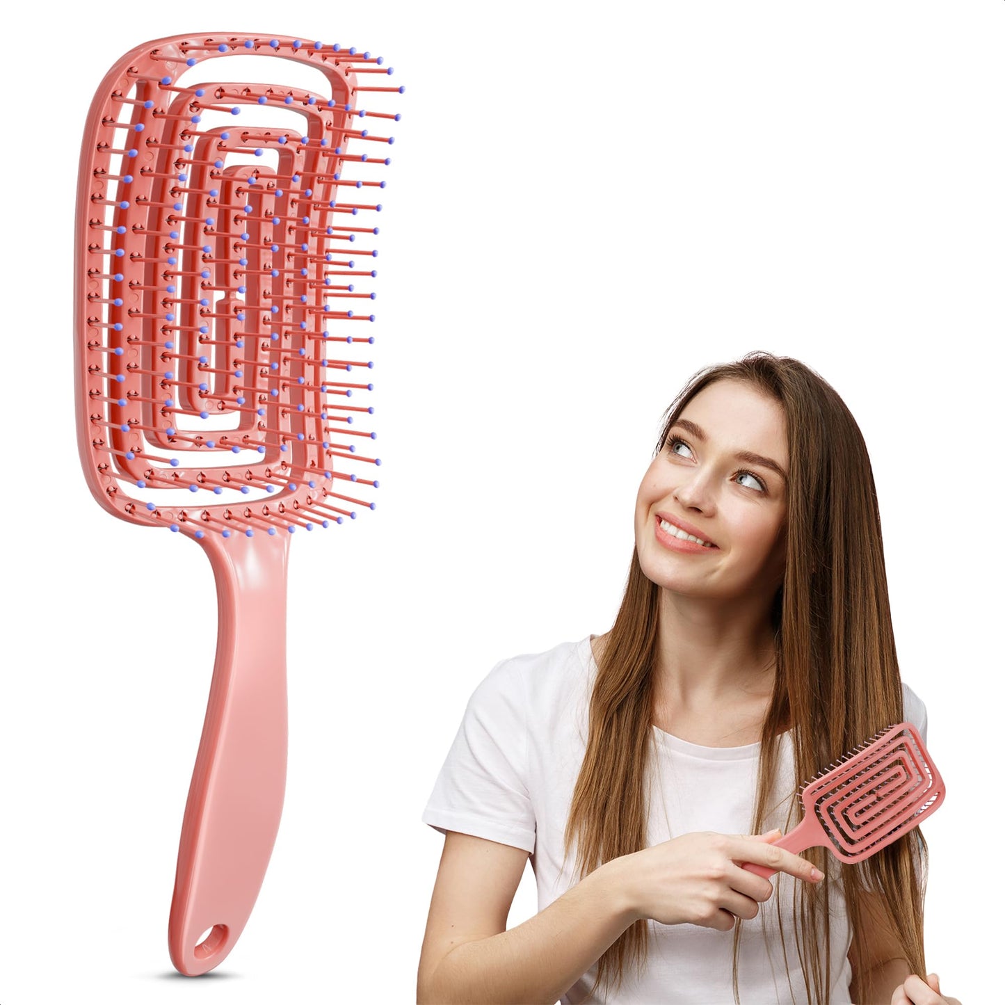 Pink Hair Detangler Brush - Curved Vented Brush for Thick Hair, Lightweight and Ergonomic, Convenient Size, Suitable for All Cur