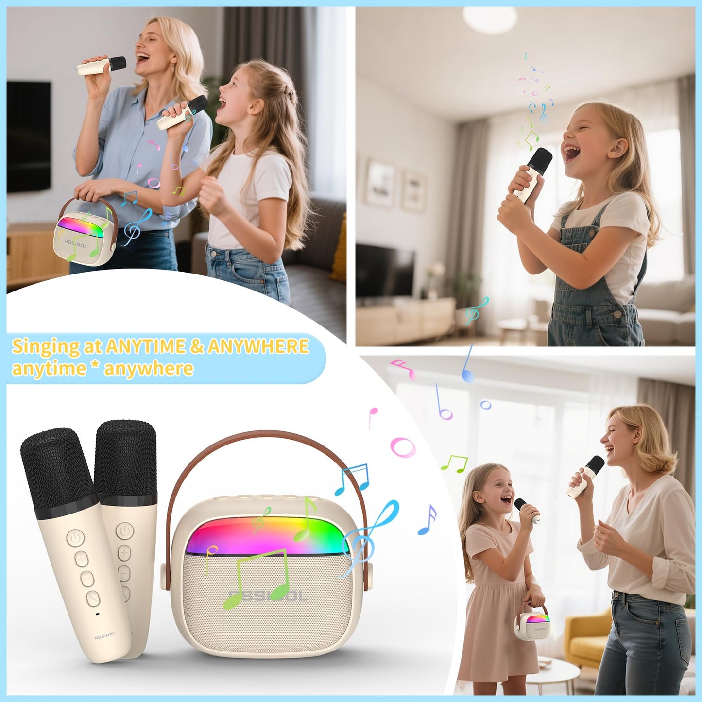 Mini Karaoke Machine for Kids with 2 Wireless Microphones Portable Small RGB Bluetooth Speaker Toys Birthday Gifts for 3 4 5 6 7 8+ Year Old Girl Boys