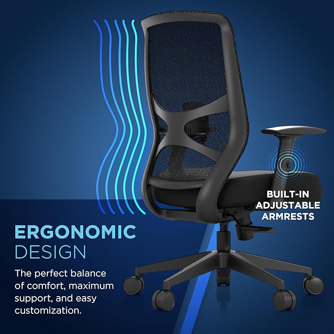 Tempur-Pedic ProTask Executive Task Office Chair with Mesh Back and Built-in Lumbar Support, Height-Adjustable Ergonomic Mesh Office Desk Chair, Black