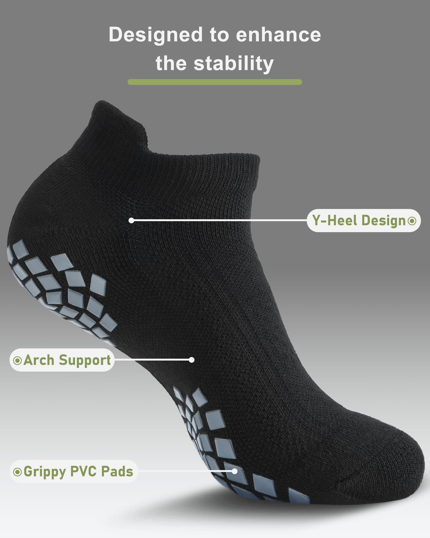SITOISBE Pilates Grip Socks - Cushioned Slipper Non-Slip Grippy for Women Men Yoga - Barre Workout Hospital Sticky Socks, Medium, Black, 4 Pairs