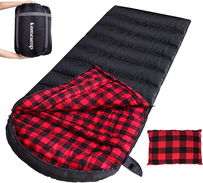 Keencamp 0 Degree Sleeping Bag Cotton Flannel Winter Cold Weather for Adults XXL Sleeping Bag 4 Season Big and Tall with P...