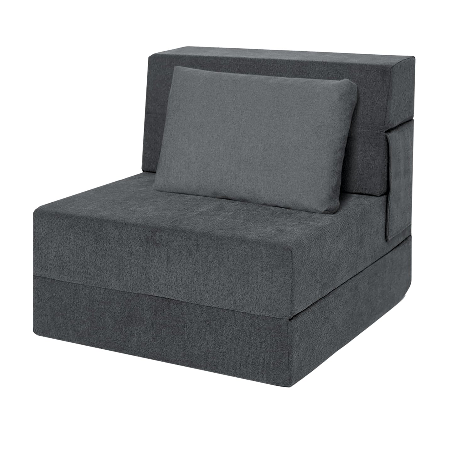 Ressainic Folding Sofa Bed Chair with Pillow,Convertible Fold Out Chair Bed Sleeper,Foam Floor Mattress, Foldable Futon Couch Bed for Living Room/Dorm/Guest/Office (Grey, Single)