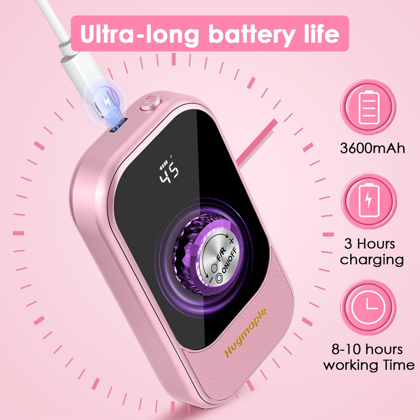 Professional Electric Nail Drill File, HUGMAPLE 45000RPM Portable E-File Machine with Bits & Base, Rechargeable Cordless Nail Dr