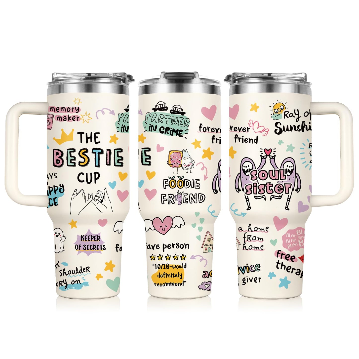 Shqiueos Best Friend Birthday Gifts for Women 40oz Tumbler with Handle and Lid Straw, Bestie Gifts for Her, Mothers Day Gift for Women Friendship, Soul Sisters Present Valentines Christmas Cup