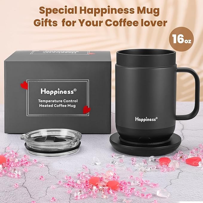 Happiness Smart Heated Coffee Mug,16oz Rechargeable Electric Self Heating Temperature Control Coffee Cup
