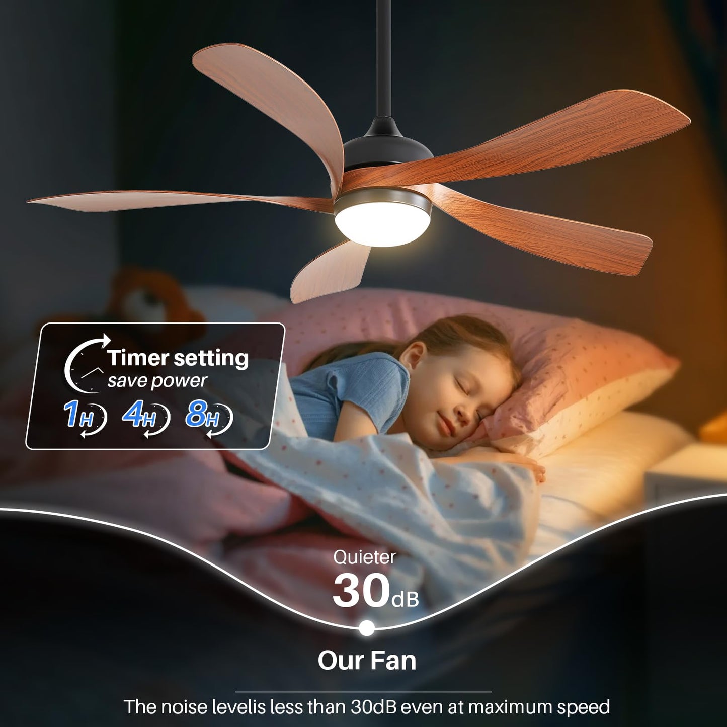 CACI Mall 52 Inch Ceiling Fans with Lights and Remote, modern, Outdoor ceiling fan with 6-Speed, 5 Blades, 2 Downrods, 3 CCT, Timer, Quiet Reversible DC Motor for Living Room, Bedroom, Patios