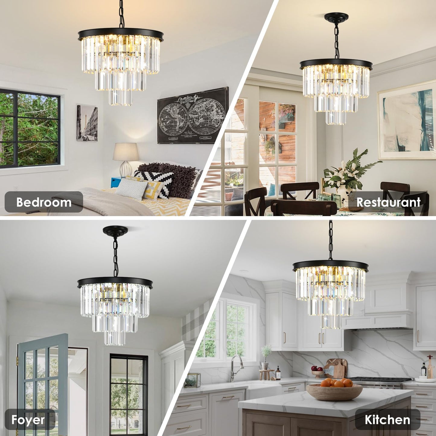 AKDXIRUN Modern Black Crystal Chandelier 3-Tier Round Chandeliers Pendant Ceiling Light Fixture Flush Mount for Dining Room Living Room Bedroom Foyer Hallway Entryway W16