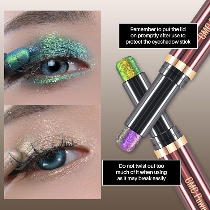 CHARMACY Duochrome Glitter Eyeshadow Stick, Chameleon Metallic Shimmer Smoky Eye Shadow, Long-Lasting Water-Resistant Formula, High Pigmented, Built-in Smudger #02