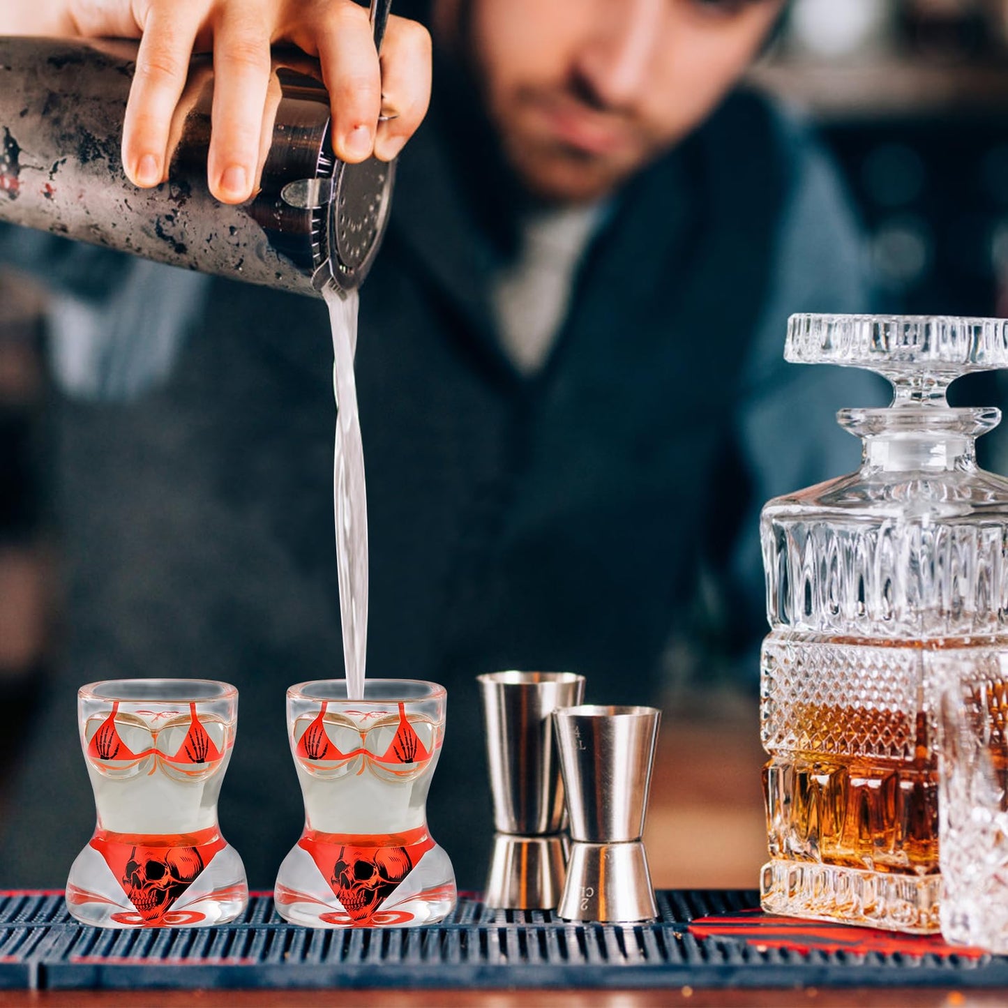 Bikini Glass Shot Glasses, Reusable Skull Shot Glasses, 30ml Heavy Base Shot Cups Set of 2 with Gift Box for Alcohol Shots, Vodka, Expresso, Tequila & Dessertsor, Birthday Christmas Gift for Men Women