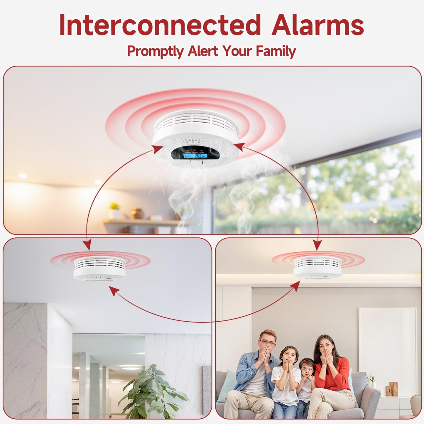 1-Pack Interconnected Smoke and Carbon Monoxide Detector, Test Button & Replaceable Battery, Smoke and CO Alarm for Home, Hallways, Bedroom, Reliable Alert