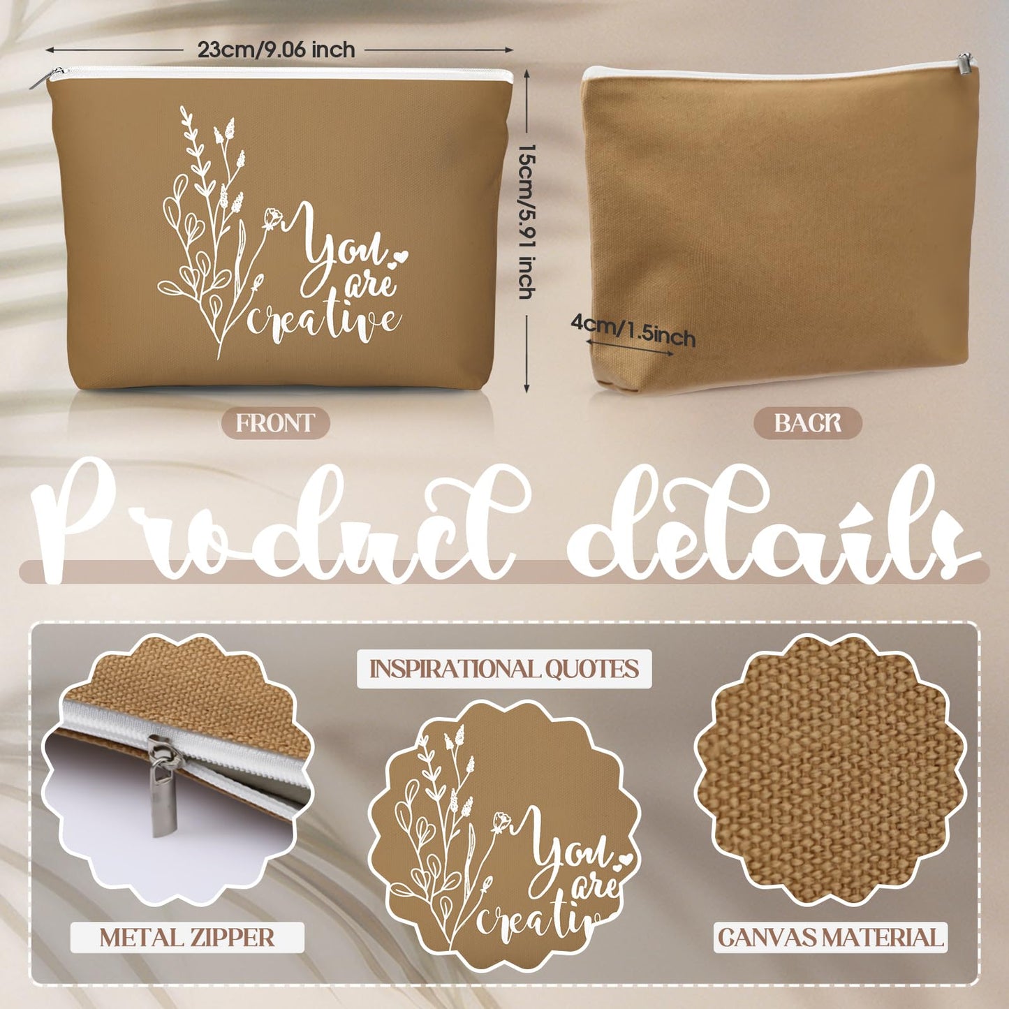 Vercraft 40 Pcs Employee Appreciation Gifts 20 Inspirational Canvas Makeup Bags 20 Compact Mirrors Bulk Cosmetic Bags Round Port
