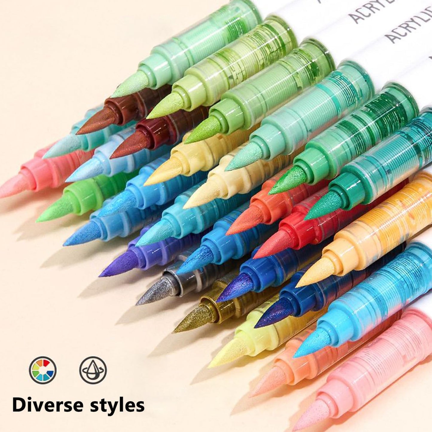 Water Based Acrylic Paint Markers, 9 Colors Acrylic Paint Pens Set with Soft Brush Tip, Marker Pen for Rock Painting, Egg, Wood, Glass, Paper, Mugs, Acrylic Painter Ink (Gray Brown Series)