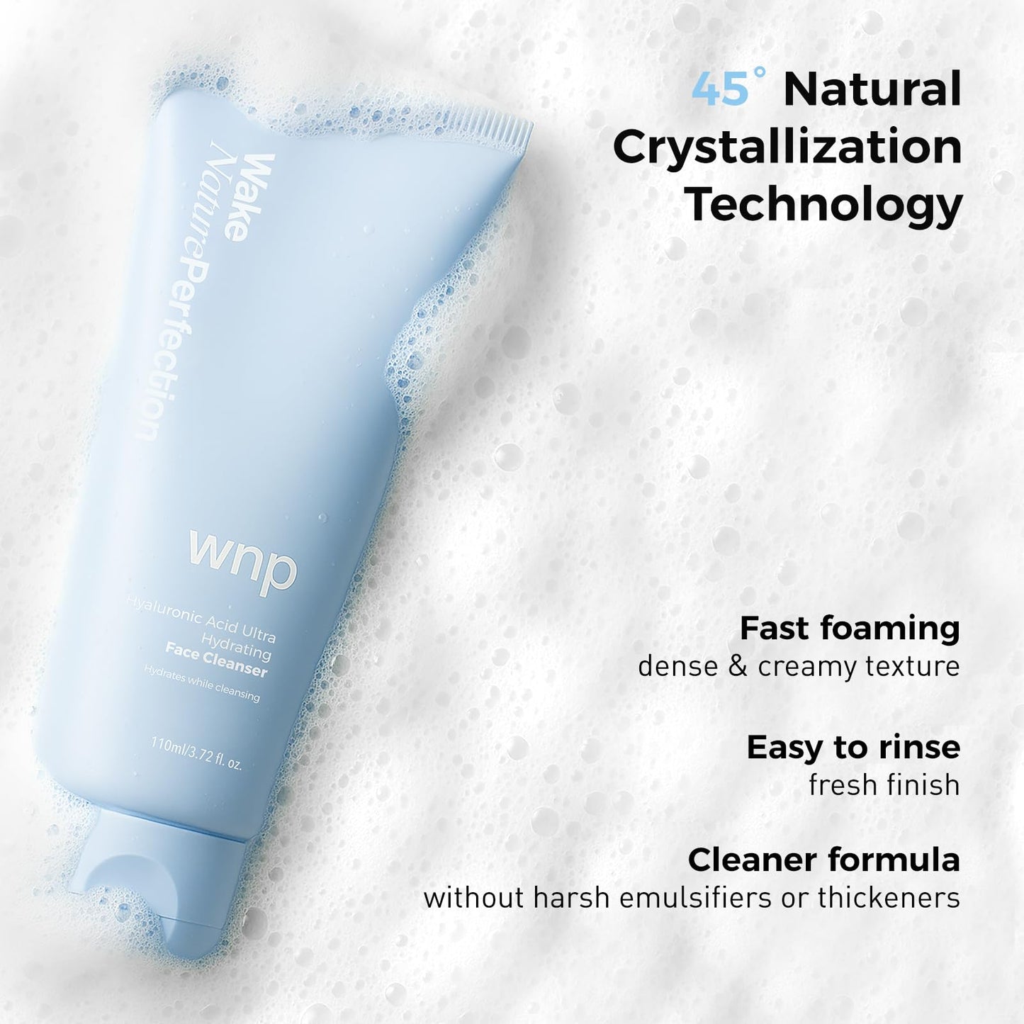 WNP Hyaluronic Acid Ultra-Hydrating Face Cleanser 50% Amino Acid, 4D Hyaluronic Acid, Ceramide & Centella Asiatica Gentle Daily