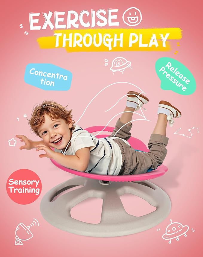 FERUERW Spinning Chair for Autistic Kids with Handle, Sensory Swivel Chair, 220LBS Weight Capacity, Sensory Toy for Children with ADHD/Autism, Training Body Coordination, 3+ Years (Red)