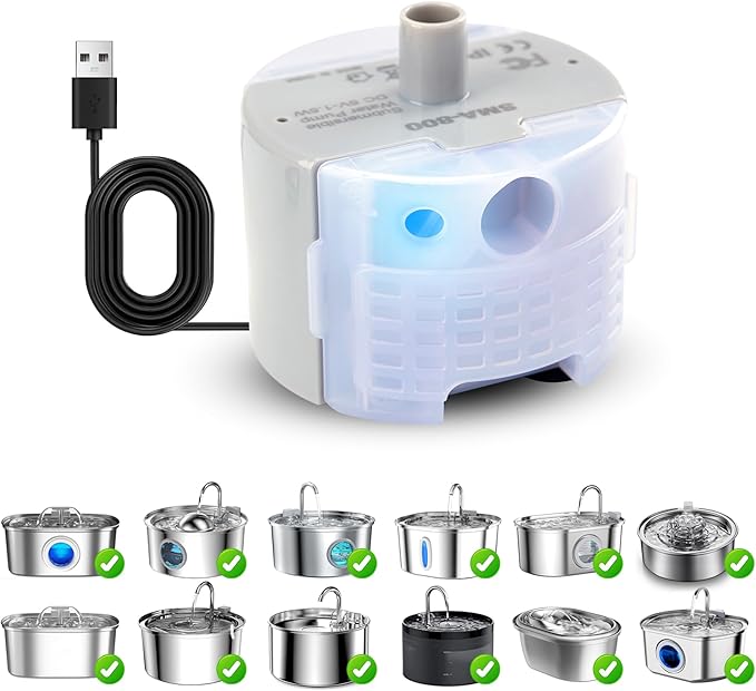 Cat Water Fountain Pump, Pet Water Fountain Replacement Pump SMA-800 Submersible Motor for Stainless Steel Indoor Cat Foun...