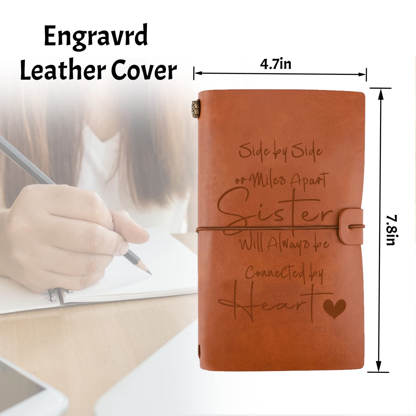 Friendship Gifts for Best Friend Sisters Gift from Sister Leather Journal Gift for Sister - Side by Side or Miles Apart Friendship Gift for Women Friends Birthday Wedding Gift from Brother Sister