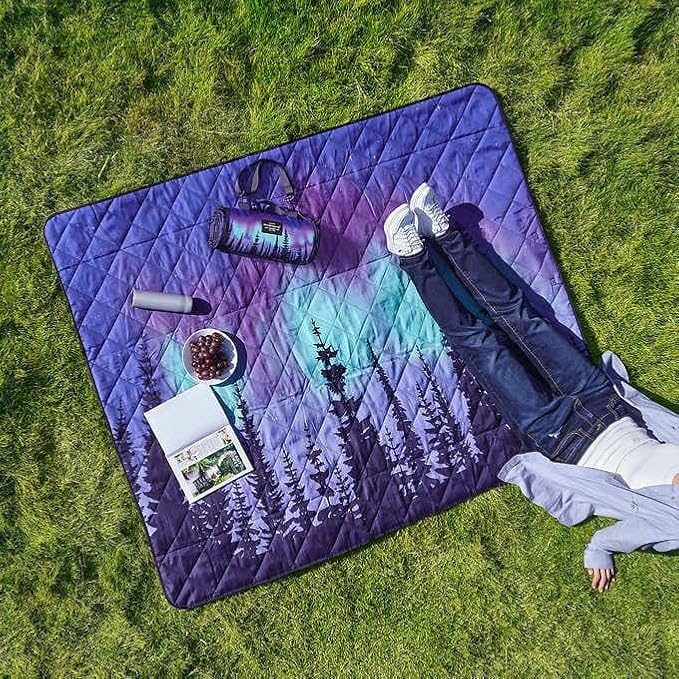 Weatherproof Vintage Portable Picnic Blanket (60in x 72in) - Foldable & Sandproof Beach & Camping Blanket - With Carry Str...