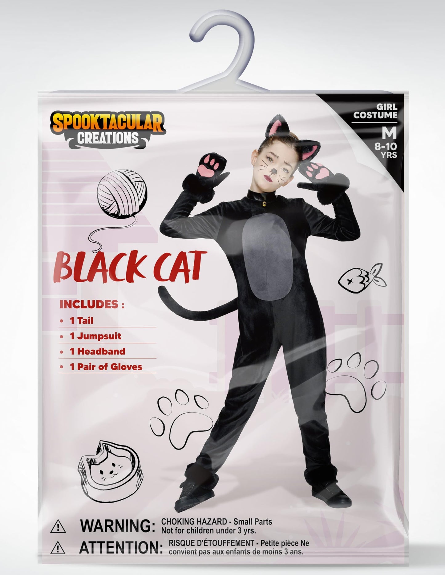 Spooktacular Creations Girls Cat Costume, Black Cat Plush Costume, Child Outfit Set with Tail Headband Gloves for Kids Halloween Role Play Themed Parties, M