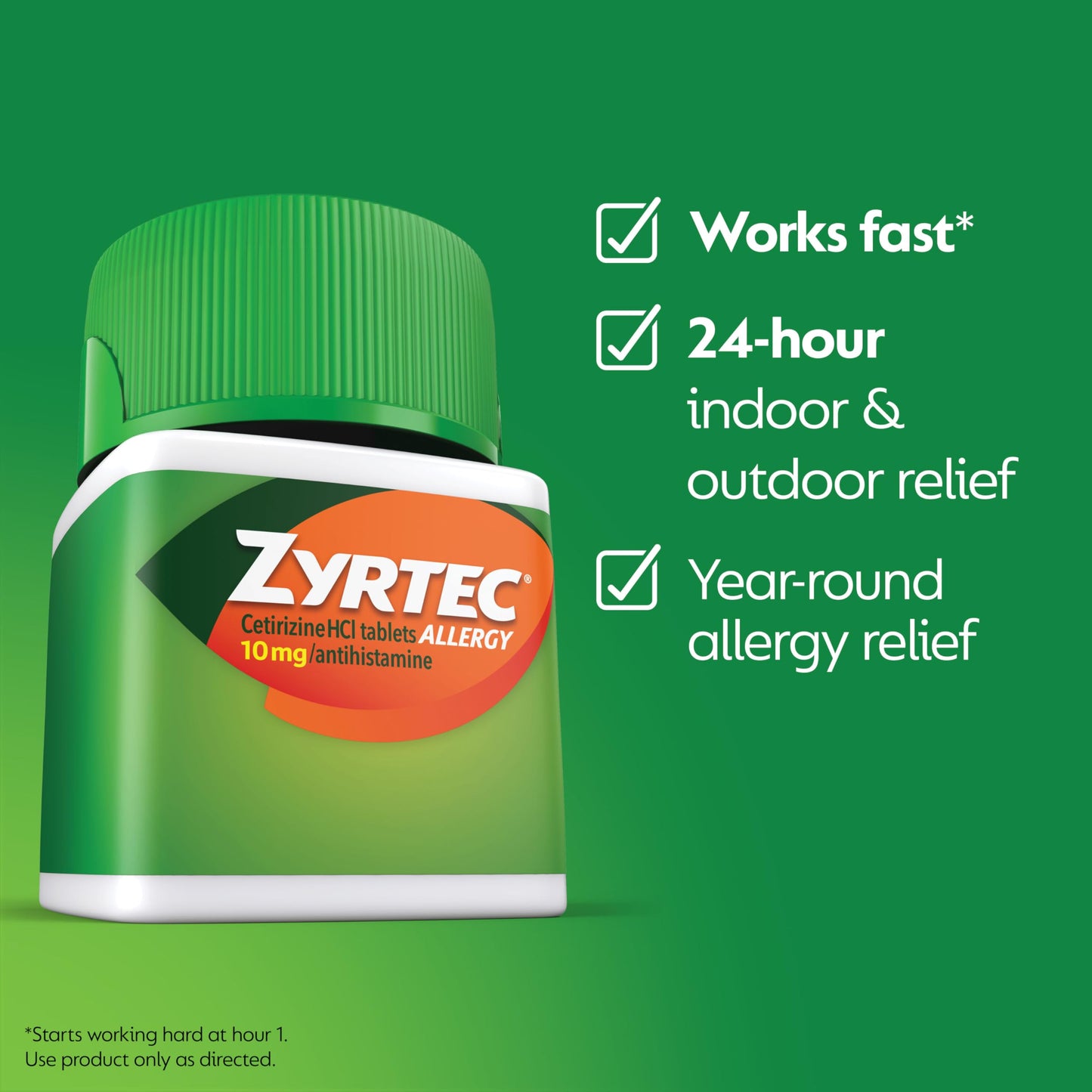 Zyrtec 24 Hour Allergy Relief Tablets, Fast-Acting Allergy Medicine for Indoor & Outdoor Allergies, Cetirizine 10 mg Tablet Antihistamine, 30 ct Bottle & 3 Single-Dose Travel Packs Bundle Pack