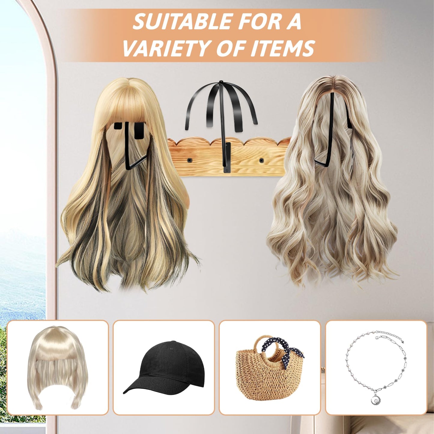 CMXZSAM Hanging Wig Holder for Multiple Wigs, 6 Pcs Wall Mounted Wig Stand Hanger, Wave Shape Wig Storage organizer Rack Suitabl
