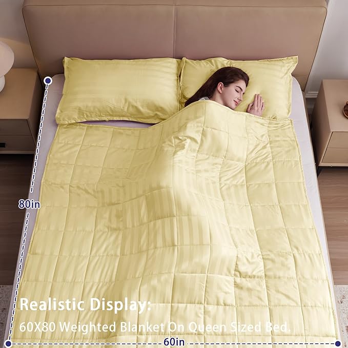 yescool King Size Weighted Blanket for Adults (25 lbs, 80” x 87”, Mustard Yellow Stripes) Heavy Blanket for Sleeping Perfect for 240-260 lbs, Breathable Blanket for Adults & Couple All Season