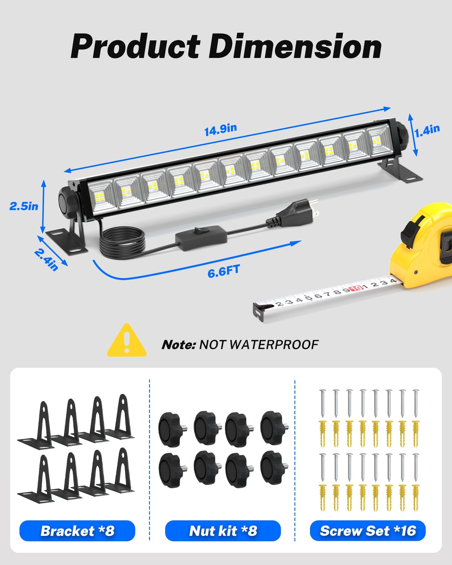 4 Pack LED Shop Lights, 40W 5400LM Plug in Garage Lights with 6.6FT Long Power Cord and On/Off Switch, 6000K Daylight White Work Light for Garage, Workshop, Warehouse