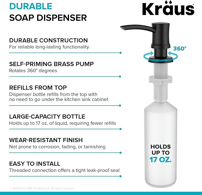 KRAUS Kitchen Soap and Lotion Dispenser in Matte Black, KSD-54MB