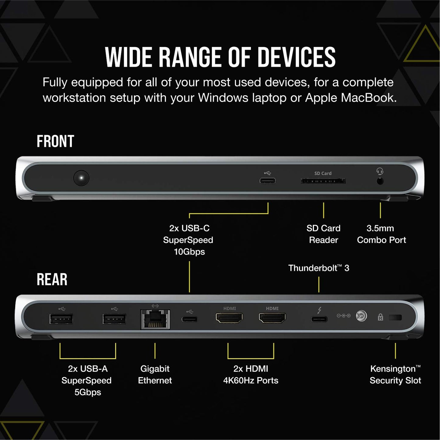 Corsair Tbt100 Thunderbolt 3 Dock - 85W Charging, Dual 4K 60Hz Support, 2X Hdmi, 40Gb/S ,Usb-C Gen 2 (15W) X2, Usb-A 3.1 (7.5W)