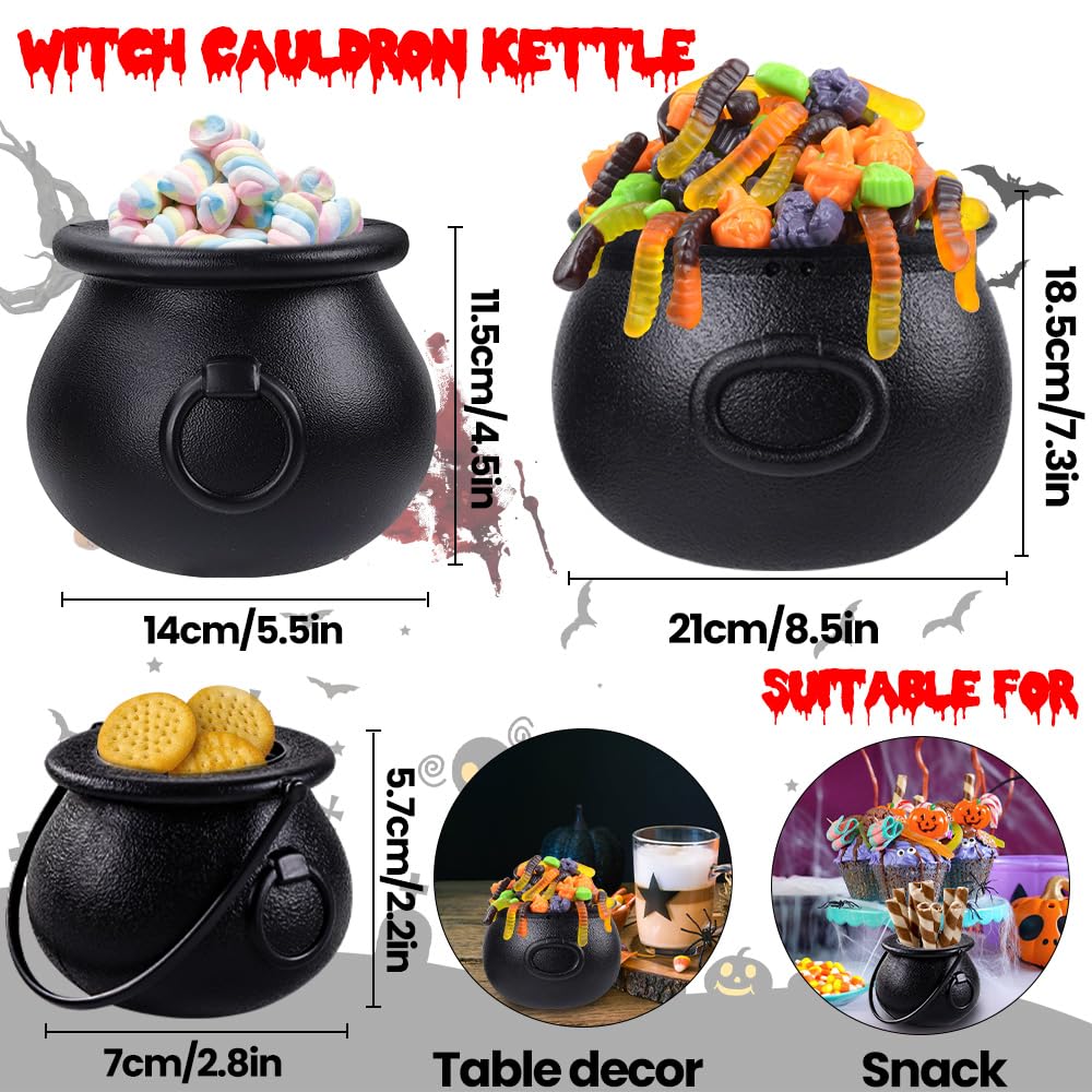 DIYDEC 6 in 1(8.5", 5.5", 4pcs 2.8") Package Halloween Large Cauldron, Black Plastic Witch Cauldron Kettle Halloween Pot Candy Holder for Halloween & St. Patrick’s Day Party Party Favors Decor