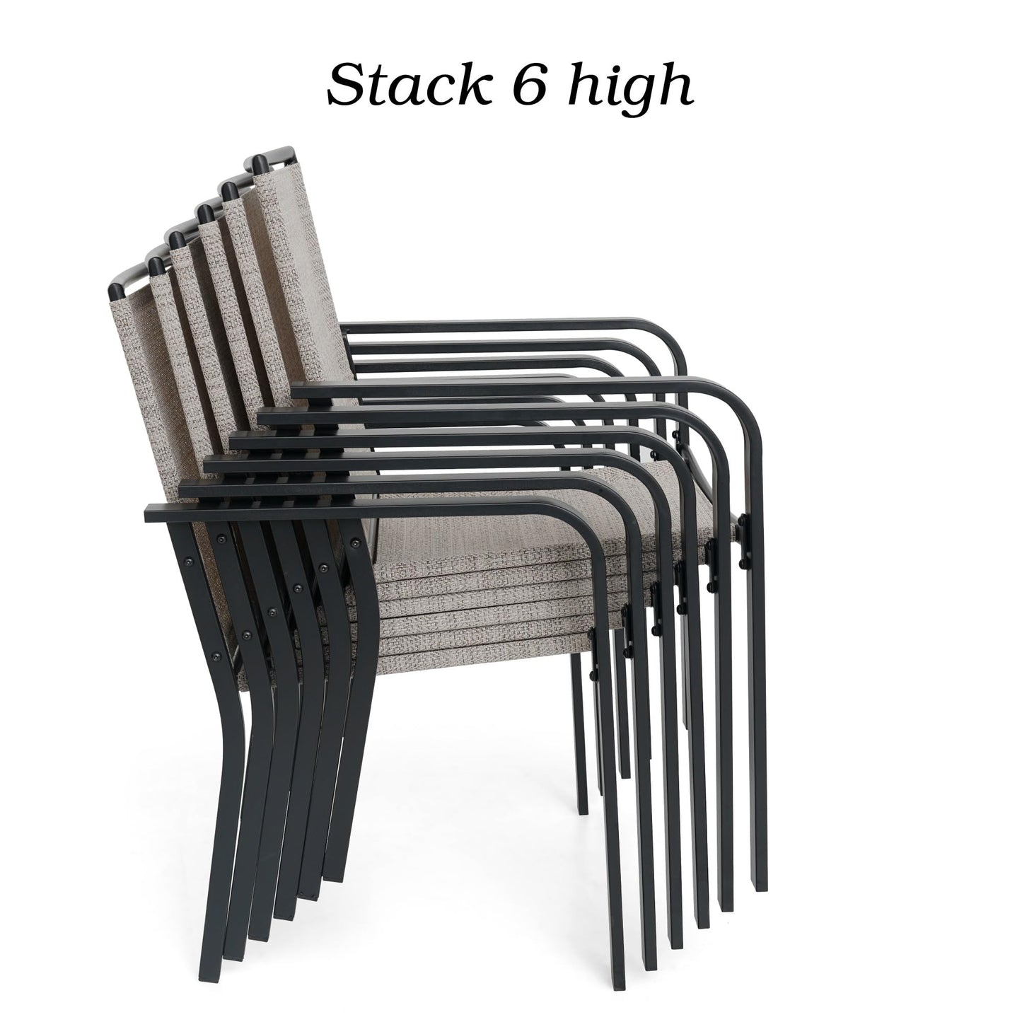 Anmutig Stackable Outdoor Dining Chairs Set of 4, Black Metal Frame with Mesh Fabric, Lightweight 9 lbs, Wide Seat, All Weather Dining Set for Lawn, Garden, Backyard, Poolside
