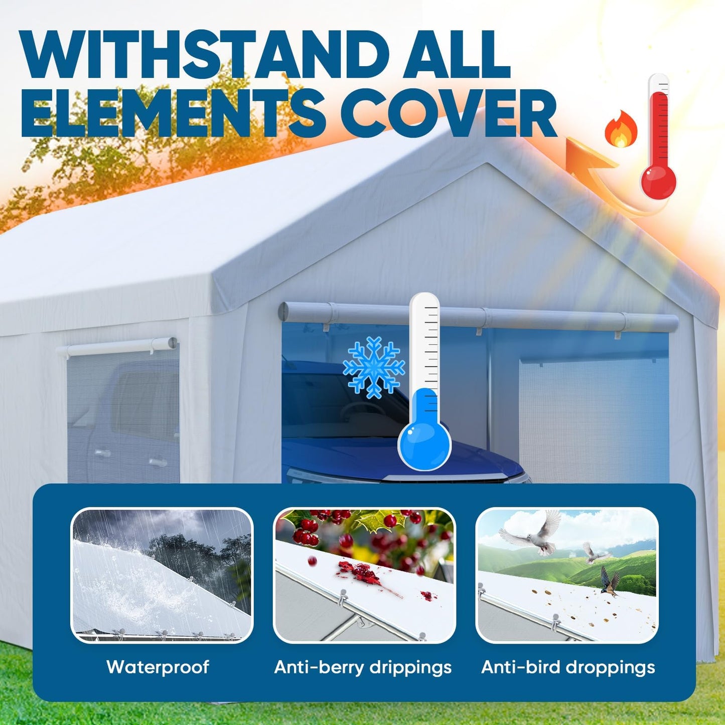 Quictent 10x20 ft Heavy Duty Carport Canopy Galvanized Car Tent Outdoor Garage Boat Shelter with Reinforced Structure with Roll-up Ventilated Windows Sidewall - White