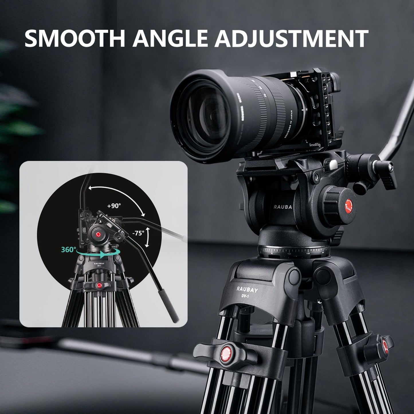 RAUBAY 70.8" Professional Heavy Duty Video Camera Tripod with Fluid Head, QR Plate for DSLR Camcorder, Max Loading 17.6lbs, Aluminum Twin Tube Leg with Metal Mid-Level Spreader DV-1 PRO