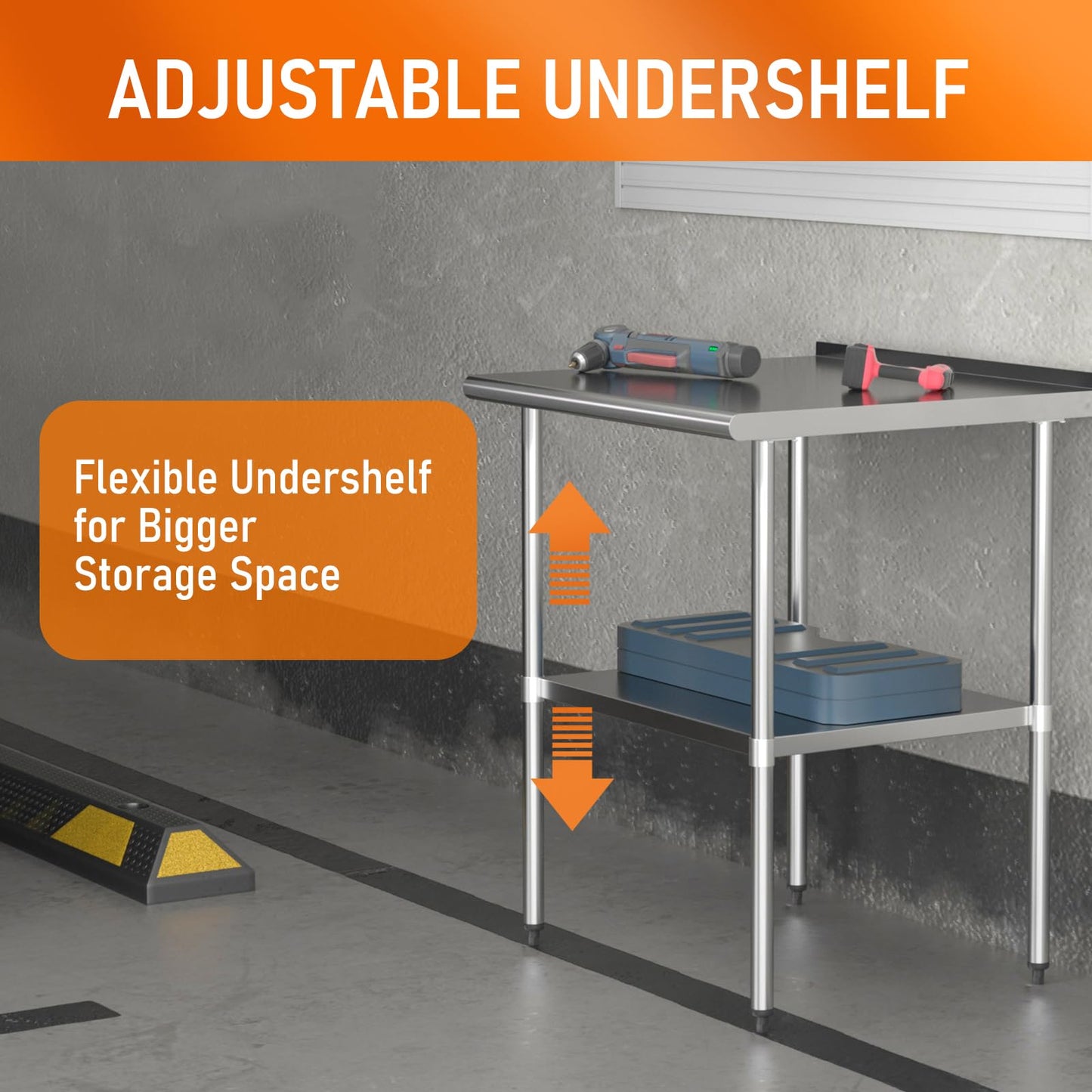 HOCCOT Stainless Steel Table for Prep & Work 30" X 30" inches with Adjustable Undershelf and Backsplash, Commercial Workstations, Utility Table in Kitchen Garage Outdoor BBQ