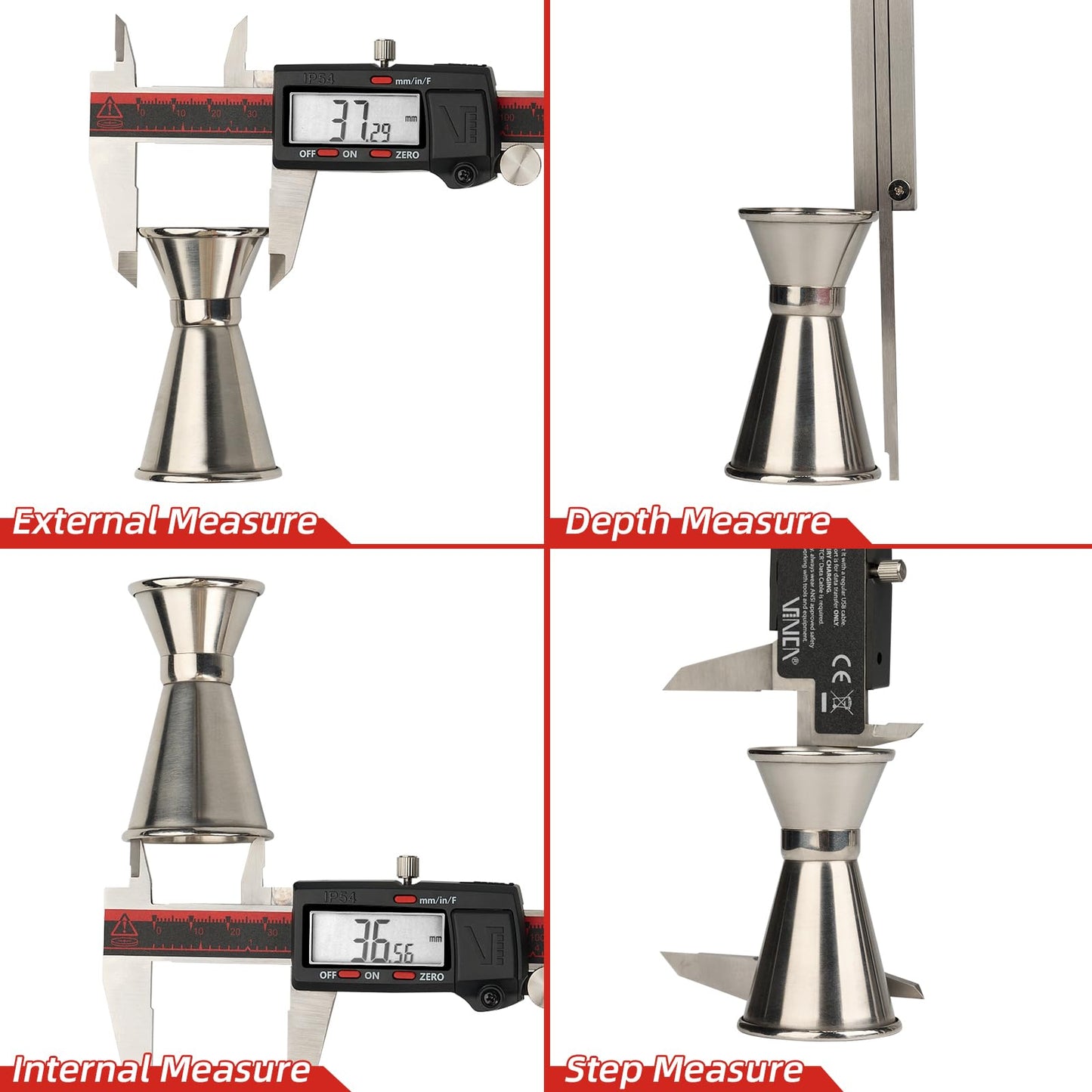 VINCA IP54 Grade Digital Caliper, DCLA-0605 6 Inch/150mm, Inch/Millimeter/Fraction Conversion, Stainless Steel, Large LCD Screen