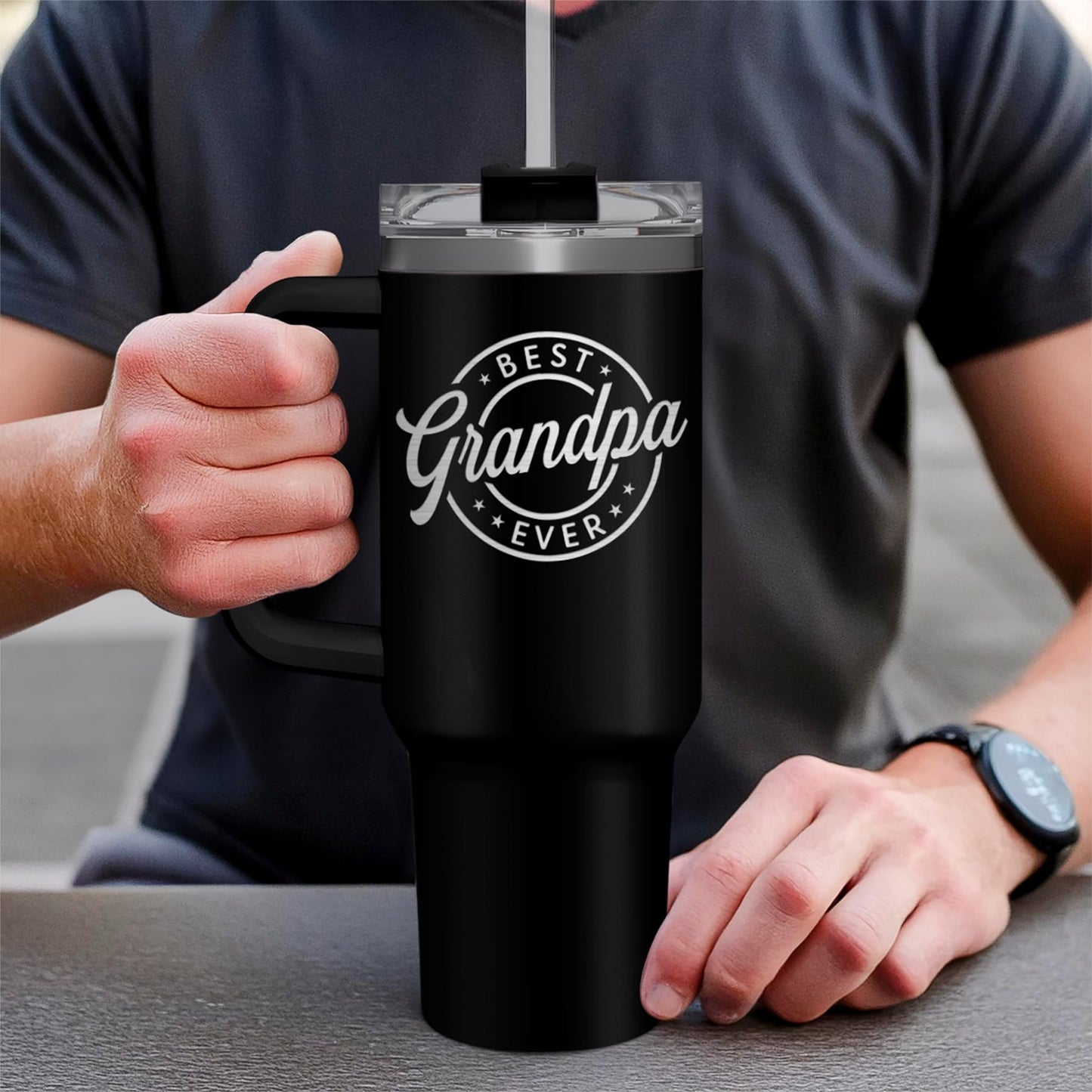 SANDJEST Best Grandpa Ever Tumbler with Handle 40oz, Grandfather Gifts for Birthday Christmas Fathers Day Valentines, Presents for Grandpas Granddad Papa Gifts from Granddaughter Grandson