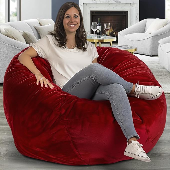 Ultimate Sack 4000 4-Foot Bean Bag Chair, Red Suede Cover – Oversized Foam Lounger, Floor Seat, Small Sofa, or Couch Bed for Living Area, Gaming Room, or Reading Lounge