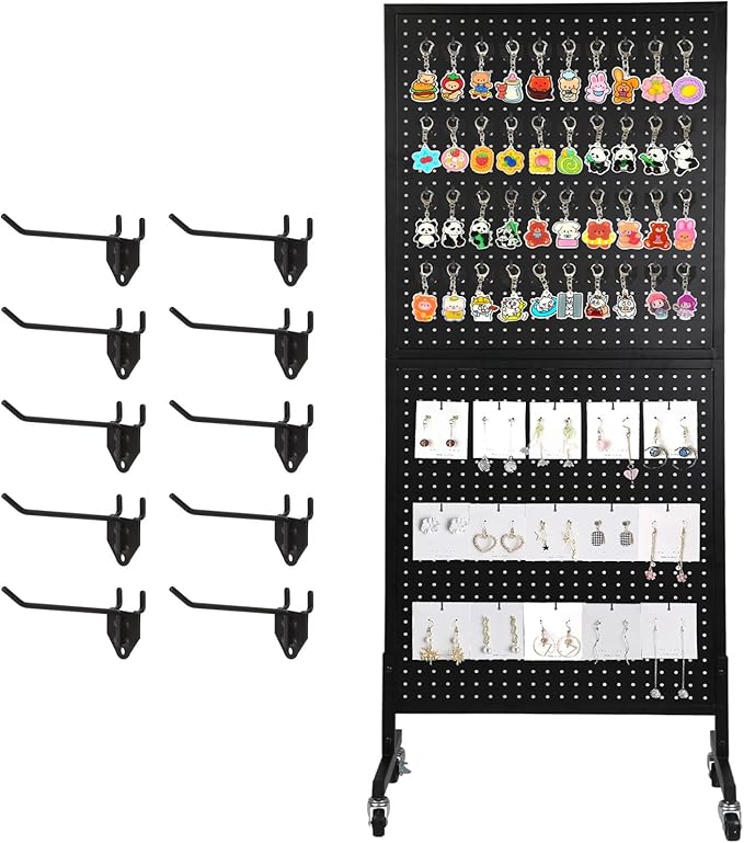 NectaCol 2'x 5' Standing Pegboard Display with T-Base, Pegboard Display Stand with Wheels, Metal Peg Board Display Rack, A...