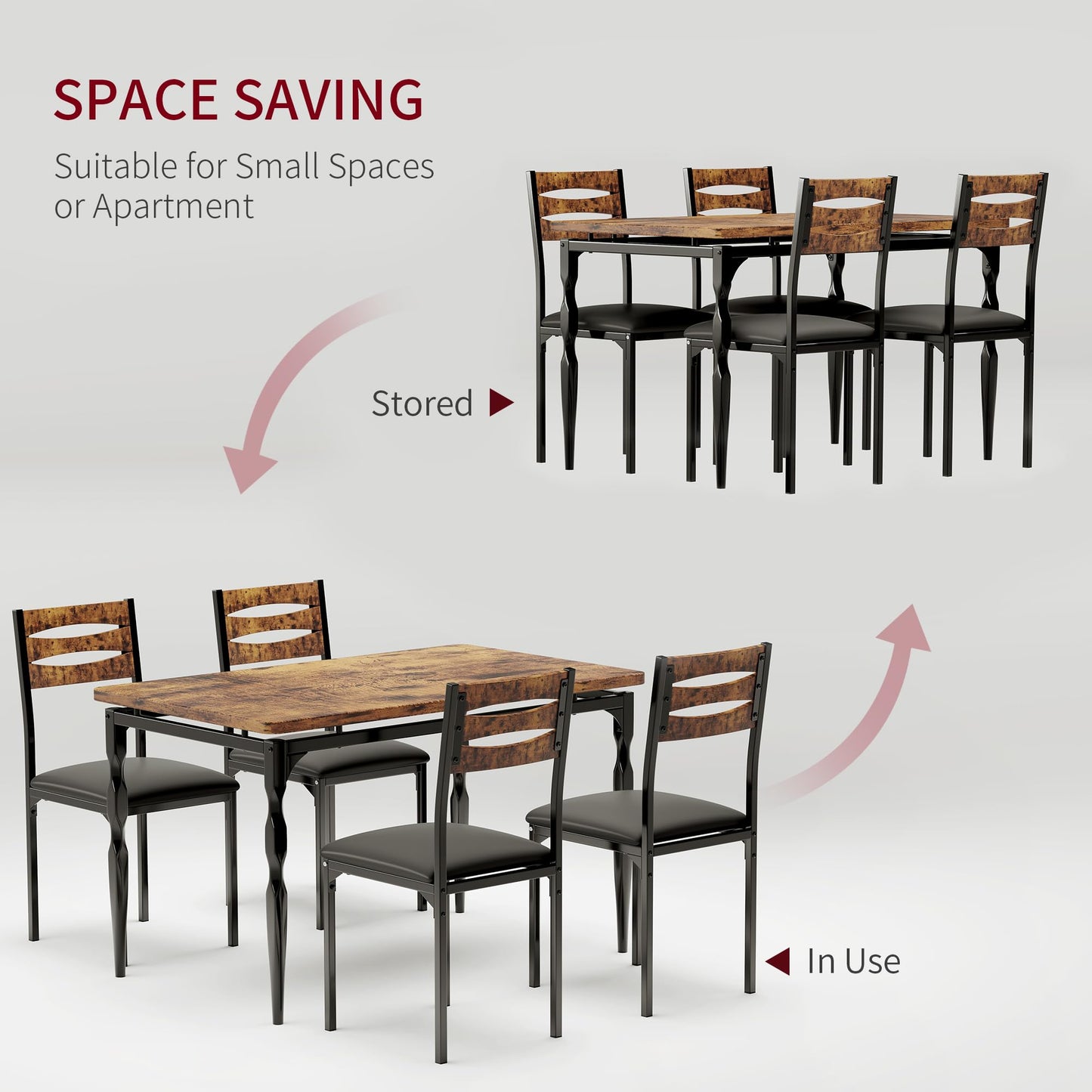 GarveeHome 5 Piece Dining Table Set, Industrial Style Dining Table and Chairs Set for 4, Kitchen Table Set for Dining Room Kitchen Apartment, Brown